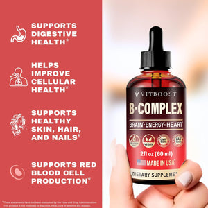 Vitamin B Complex Supplement with 20000 mcg - Extra Strength for Men and Women - Vegan| Raspberry Liquid Drops| USA Made, B1, B2, B3, B5, B6, Biotin, Folic Acid & B12 Methylcobalamin | 4 Months Supply