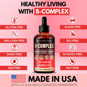 Vitamin B Complex Supplement with 20000 mcg - Extra Strength for Men and Women - Vegan| Raspberry Liquid Drops| USA Made, B1, B2, B3, B5, B6, Biotin, Folic Acid & B12 Methylcobalamin | 4 Months Supply